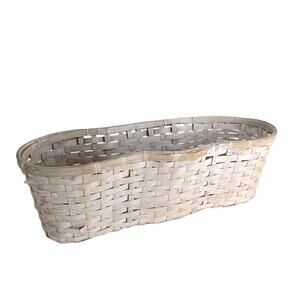 White Washed Bamboo Wicker 3-Pot Triple Planter Peanut Basket 19"L 6"T 7"W